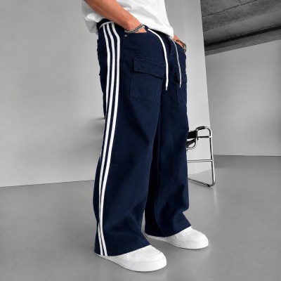 Men's Light Blue Baggy Striped Cargo Jeans