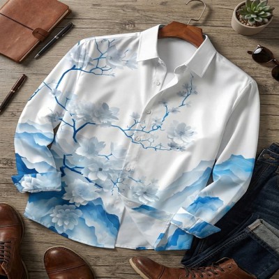 Premium Micro Fabric Artistic Floral Print Men's Shirt