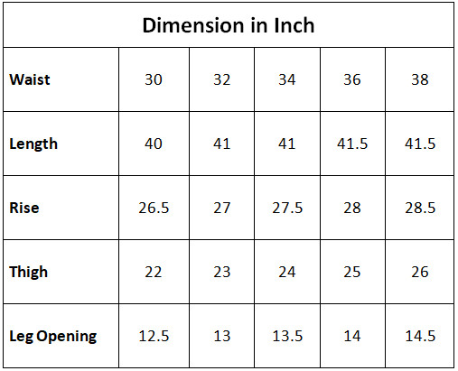 Size chart for Premium Patchwork Denim