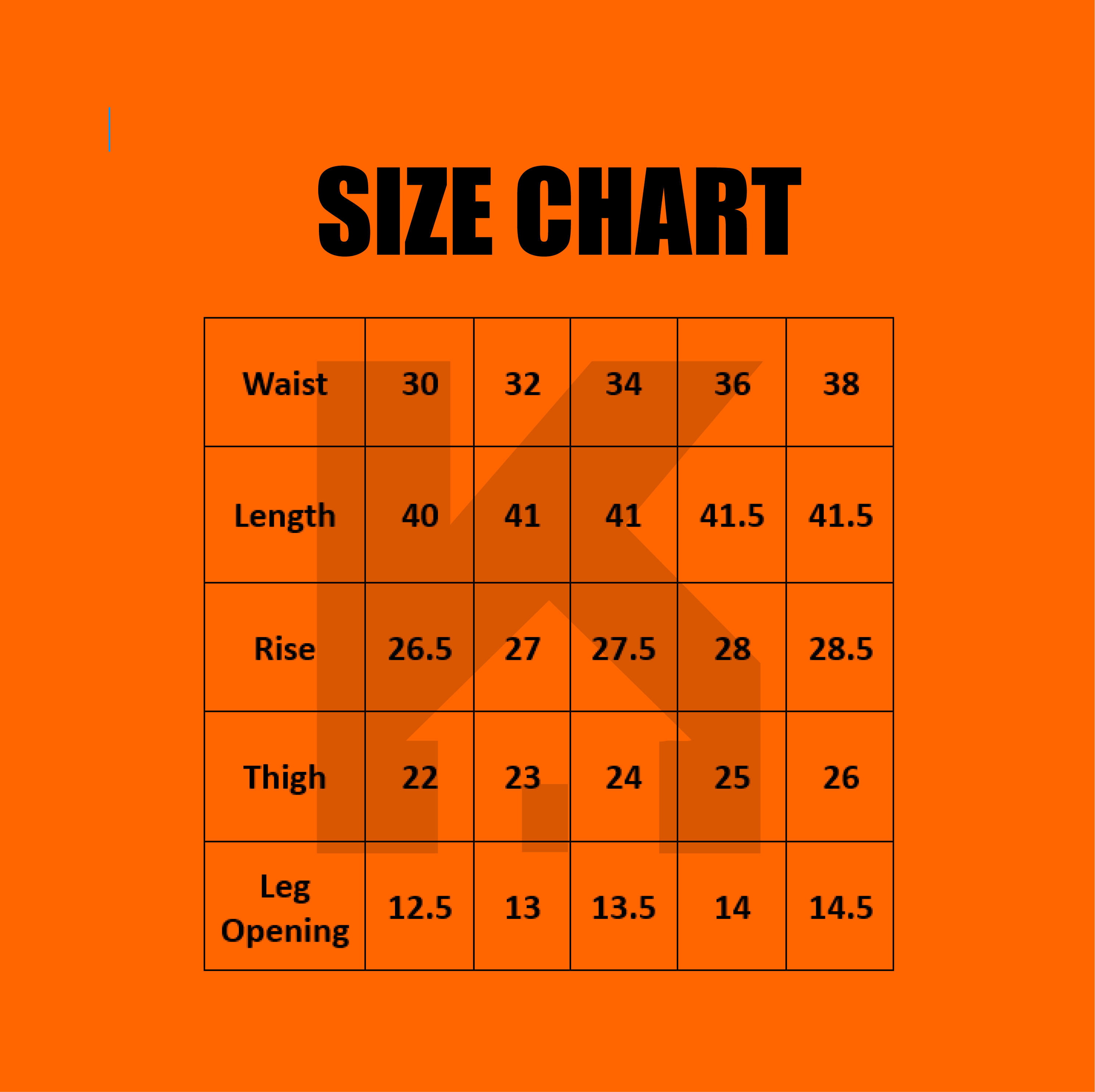 Size chart for Desert Fade Denim